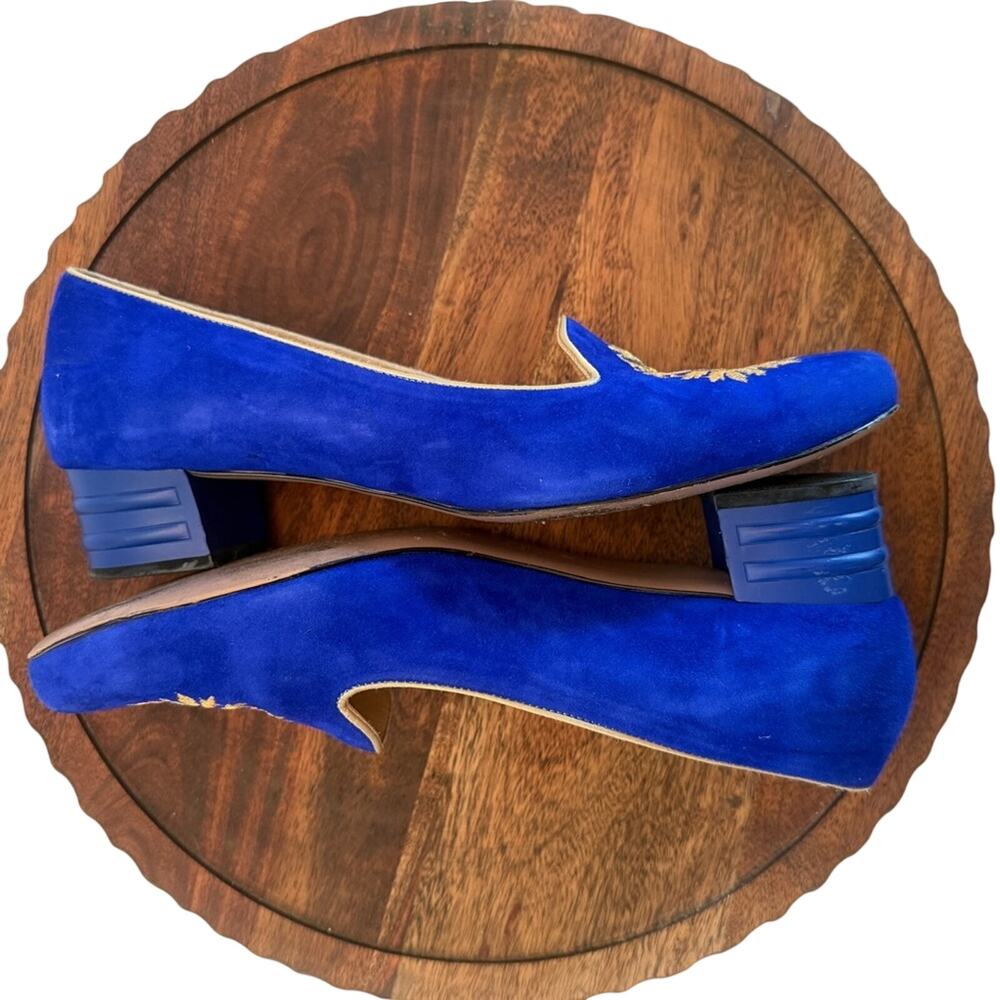 Vesba Cobalt Blue Suede Embroidered Loafers Low Heel EU 41 US 9.5 - Picture 12 of 16